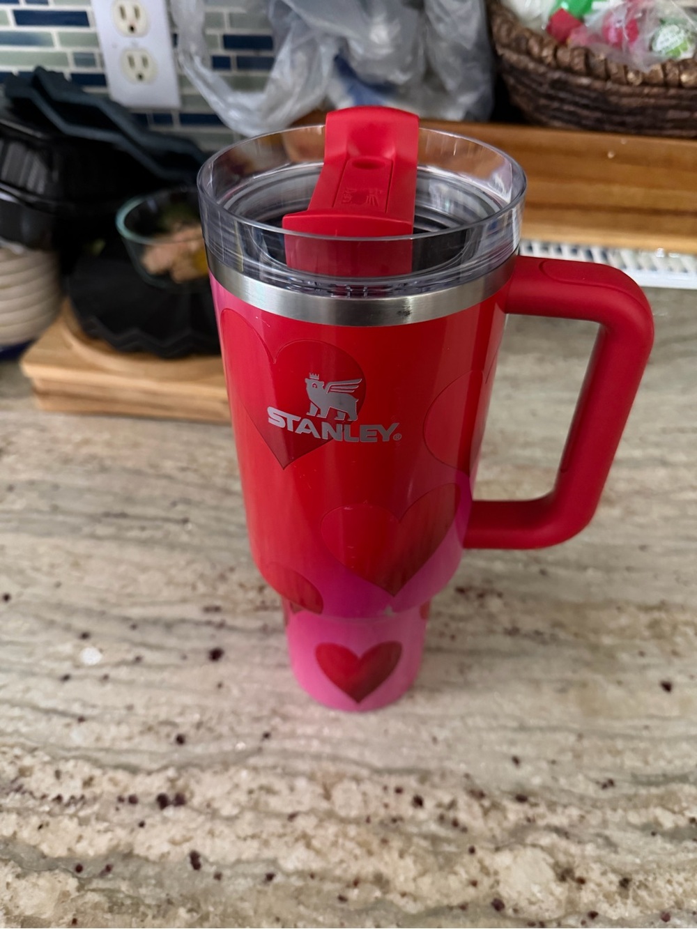 Stanley Red and Pink Heart Travel Mug with Handle 40oz - Picture 2 of 3